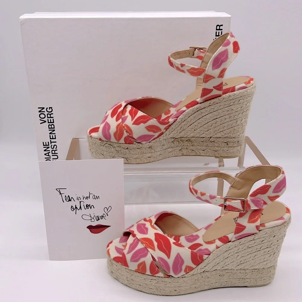 Castañer X Diane Von Furstenberg Blaudell Wedge Espadrilles Rose Multi